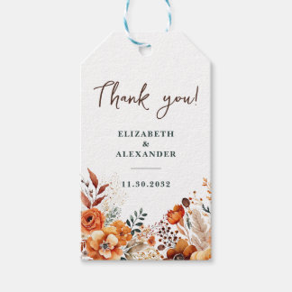 Autumnal wedding warm botanical names and date gift tags