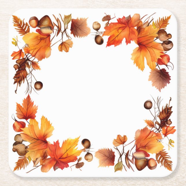 Autumn's Bounty: Wreath Harvest Square Paper Coaster (Front)