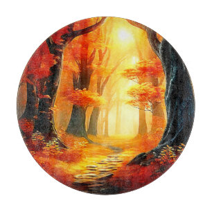 Autumn's Embrace: Fiery Forest Path Cutting Board