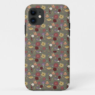 Autumn's Floral Embrace Green Background iPhone 11 Case