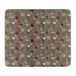 Autumn's Floral Embrace Green Background Cutting Board