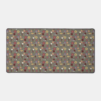 Autumn's Floral Embrace Green Background Desk Mat