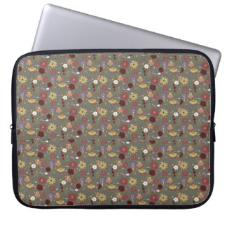 Autumn's Floral Embrace Green Background Laptop Sleeve