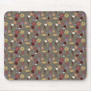 Autumn's Floral Embrace Green Background Mouse Pad
