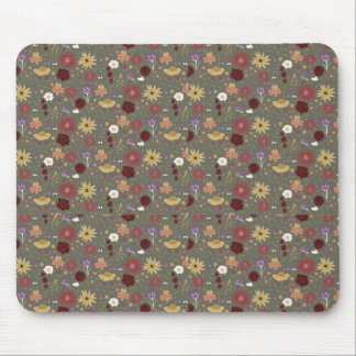 Autumn's Floral Embrace Green Background Mouse Pad