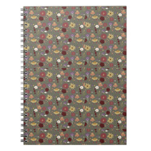 Autumn's Floral Embrace Green Background Notebook