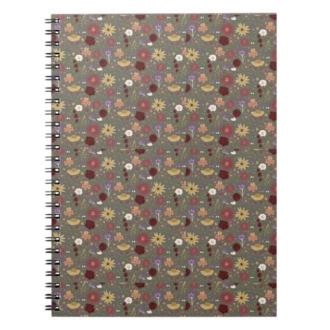 Autumn's Floral Embrace Green Background Notebook (Front)