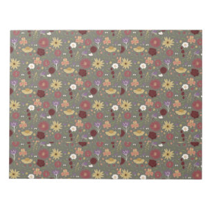 Autumn's Floral Embrace Green Background Notepad