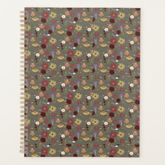 Autumn's Floral Embrace Green Background Planner
