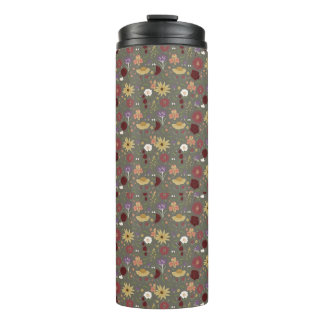 Autumn's Floral Embrace Green Background Thermal Tumbler