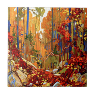 Autumn's Garland, Colourful Painting, Ceramic Tile