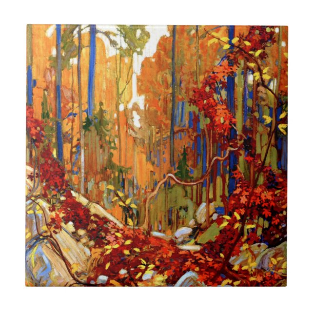 Autumn's Garland, Colourful Painting, Ceramic Tile (Front)