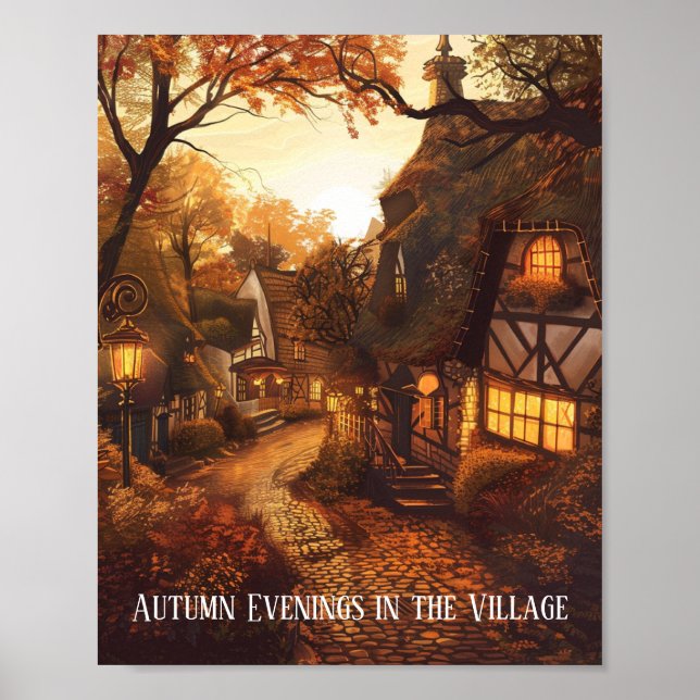 Autumn's Glow in a Cosy Village Poster (Front)