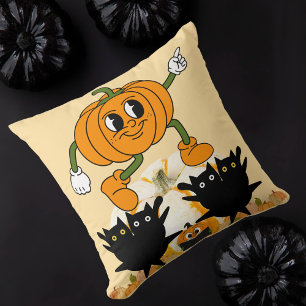 Autuum Fall Halloween Black Cat Pumpkin Decorative Cushion