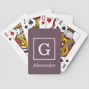 Auvergne Eggplant White Framed Initial Monogram Playing Cards
