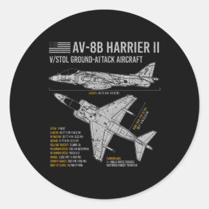 Av-8b Harrier Ii Aircraft War Plane Aeroplane Blue Classic Round Sticker