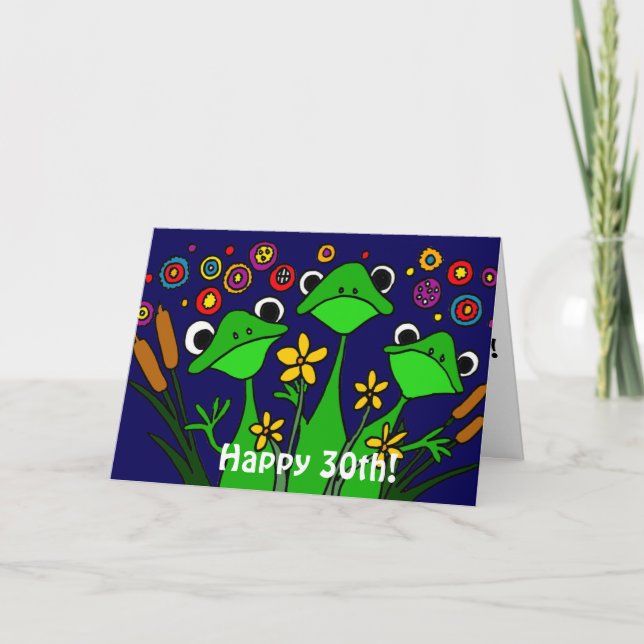 AV- Funny Folk Art Frogs 30th Happy Birthday Card (Front)