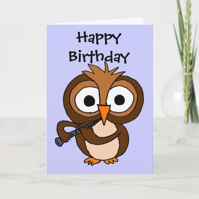 AV- Owl Playing Clarinet Birthday Card (Front)