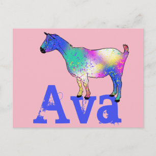 Ava Add Name Funky Cute Goat Colourful Animal Art Postcard