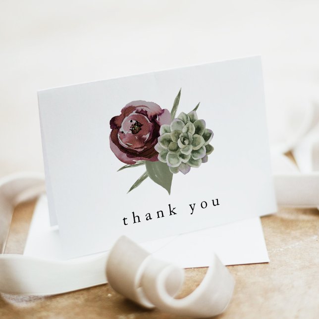 AVA Boho Burgundy Floral Succulent Desert Thank You Card (Creator Uploaded)