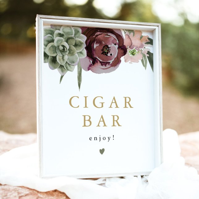 AVA Boho Burgundy Succulent Cigar Bar Sign (Creator Uploaded)