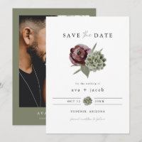 AVA Burgundy Floral Succulent Desert Save the Date