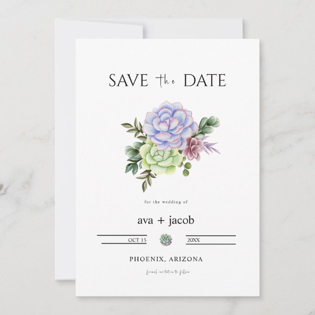 AVA Cactus Floral Succulent Desert Save the Date Invitation (Front)