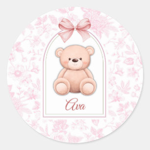 Ava   Custom Pink Teddy Bear Nursery Design  Classic Round Sticker