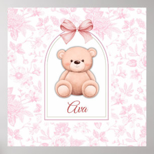 Ava Custom Pink Teddy Bear Nursery Design Poster