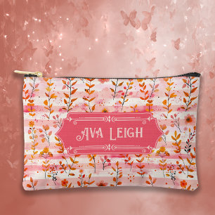 Ava Leigh Pink and Orange Watercolor Floral Accessory Pouch