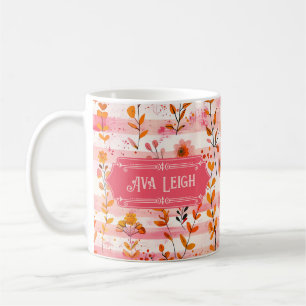 Ava Leigh Pink and Orange Watercolor Floral Coffee Mug