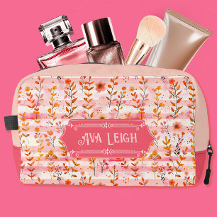 Ava Leigh Pink and Orange Watercolor Floral Dopp Kit