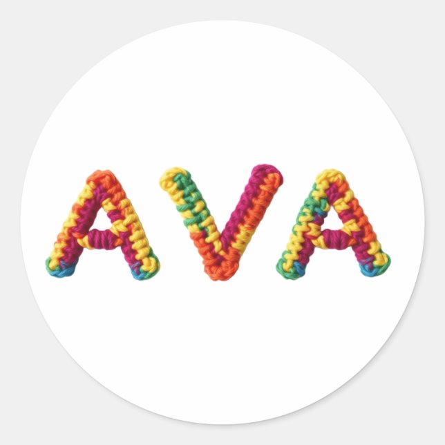 Ava Name in Vibrant Crochet Pattern Classic Round Sticker (Front)