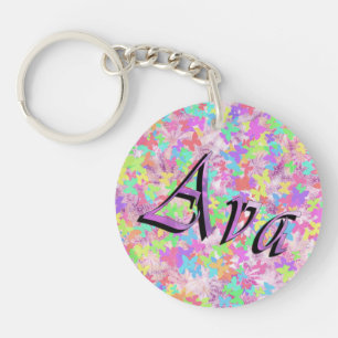 Ava, Name Logo on Pastel Butterflies, Key Ring
