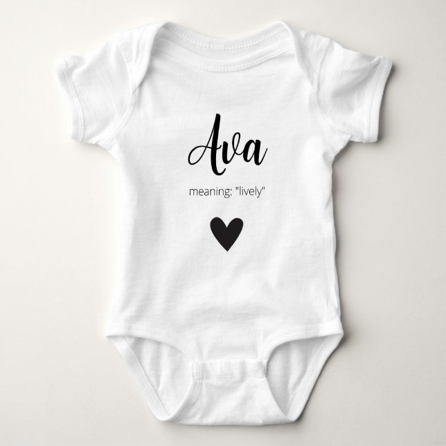 Ava Name Meaning Baby Name Reveal Minimal Modern Baby Bodysuit (Front)