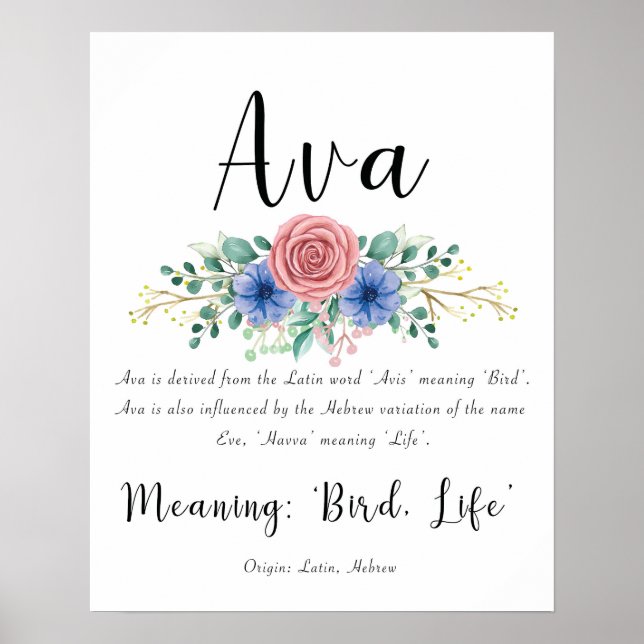 Ava Name Meaning Print (Front)