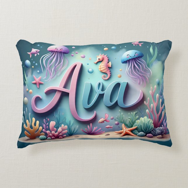 Ava Name Ocean Theme Decorative Sea Life Cushion (Front)