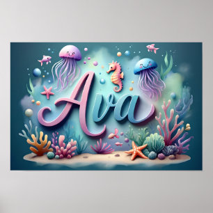Ava Ocean Nursery Underwater Sea Animals Poster