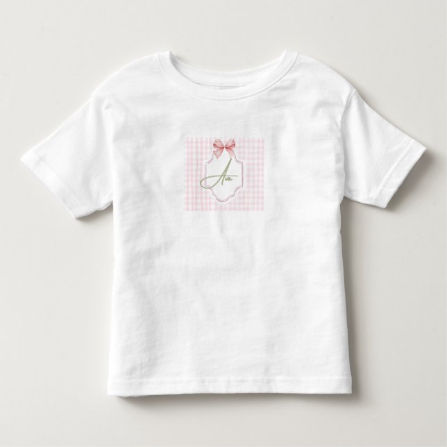 Ava Personalized Pink Bow & Gingham Print  Toddler T-Shirt (Front)