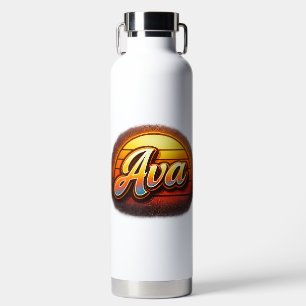 Ava Retro Sunset Personalized Name Design Vintage Water Bottle