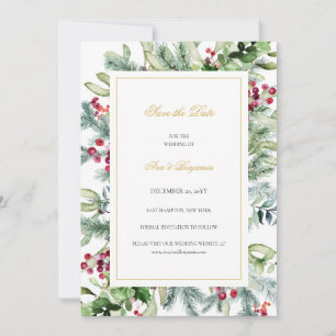Ava Winter Greenery Berries Christian Wedding Save The Date