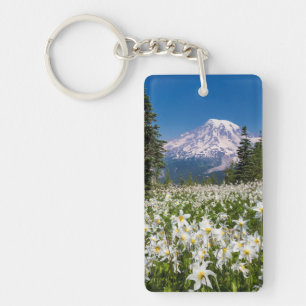 Avalanche lilies and Mount Rainier 2 Key Ring