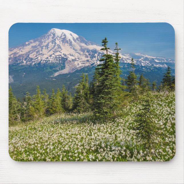 Avalanche lilies and Mount Rainier Mouse Pad (Front)