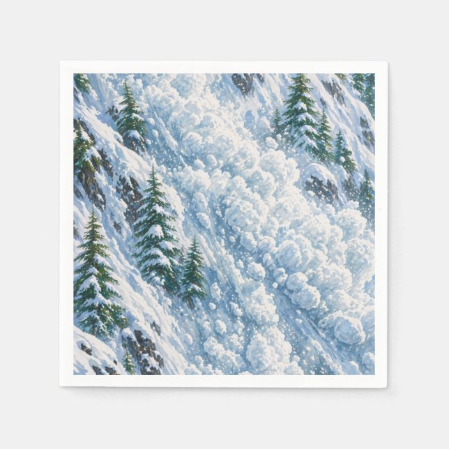 Avalanche Mountain Snow Scene Napkin (Front)