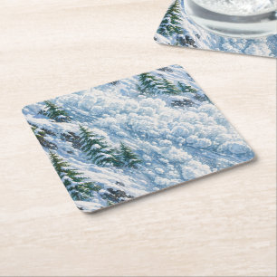 Avalanche Mountain Snow Scene Square Paper Coaster