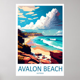Avalon Beach Vintage Travel Poster Ski National