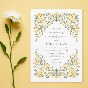 Avalon Butter Yellow Floral Diamond Frame Wedding Invitation