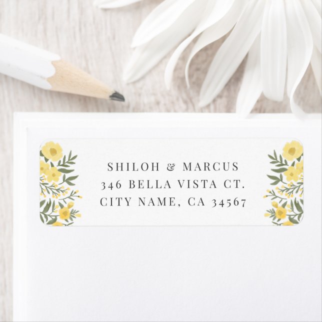 Avalon Butter Yellow Wildflowers Return Address Label (Insitu)