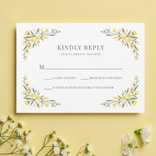 Avalon Elegant Yellow Wildflower Frame Wedding RSVP Card