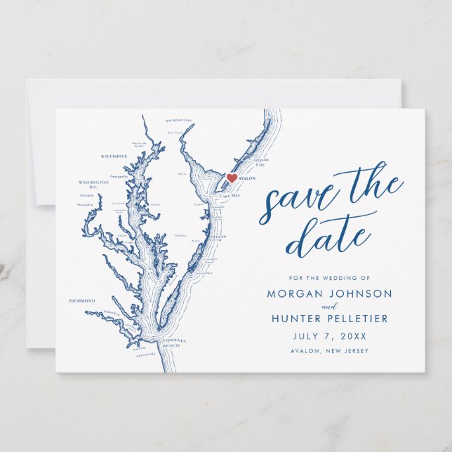 Avalon New Jersey Map Modern Wedding Save The Date (Front)